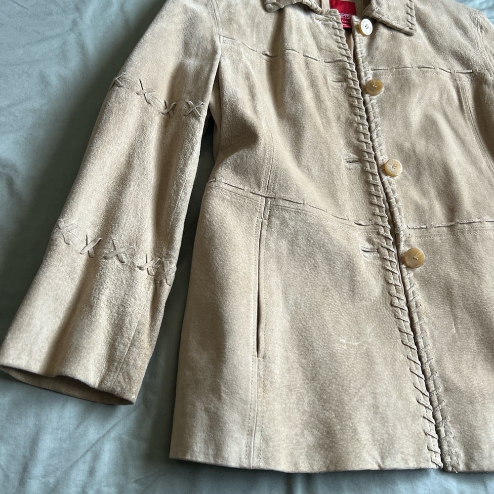 Esprit Beige Leather Jacket With Button Details - image 3